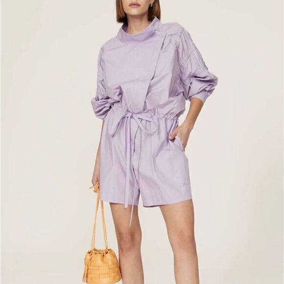 AKNVAS Womens Ketevan Romper Small S Purple Cotton USA Long-Sleeve Tie-Waist